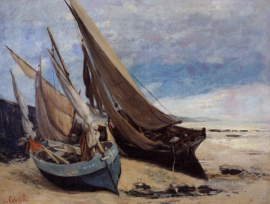 Fishing Boats on the Deauville Beach Realism Gustave Courbet Oil Paintings